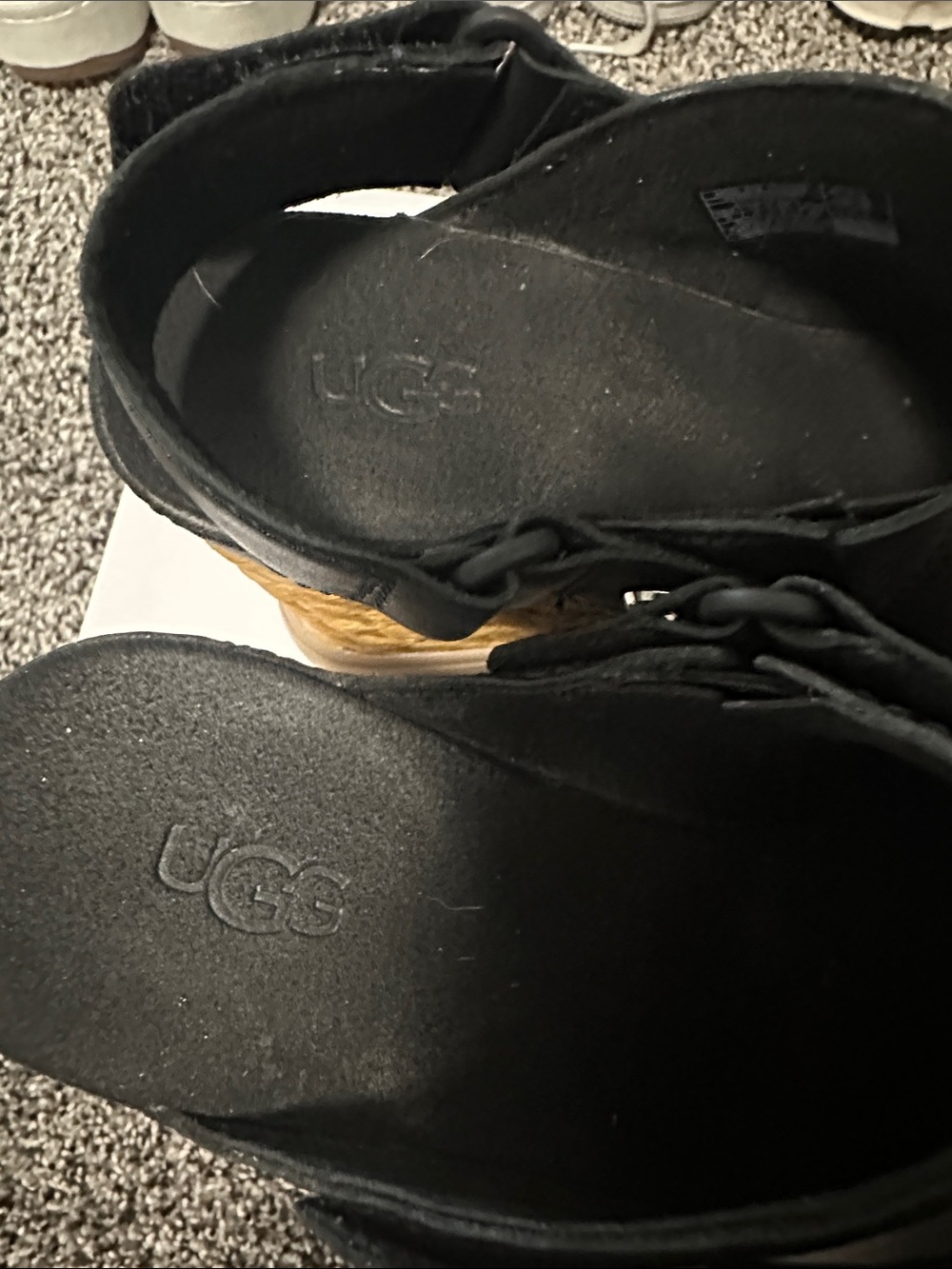 UGG Black Suede Wedge Sandals with Rope Detail